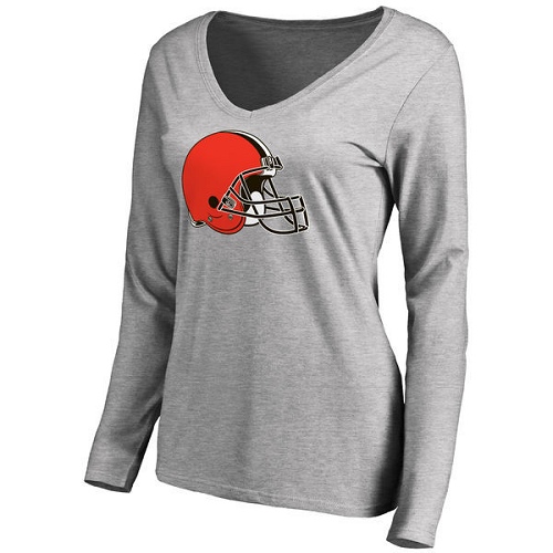 NFL Women's Cleveland Browns Ash Primary Team Logo Slim Fit Long Sleeve T-Shirt